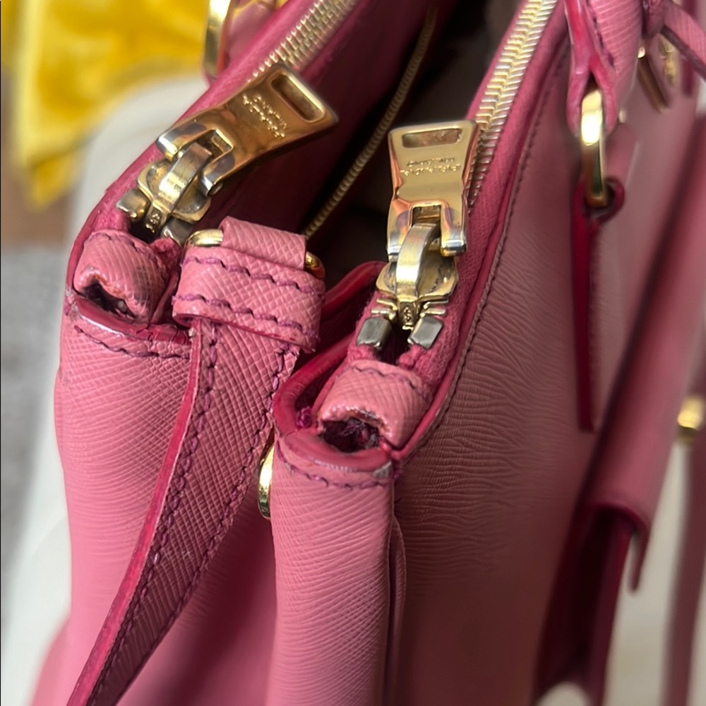 Prada Pink Saffiano Leather Satchel with Gold Accents - Picture 8 of 9